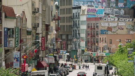 Division-Street-Looking-Towards-Bowery-In-Chinatown,-New-York-City,-U