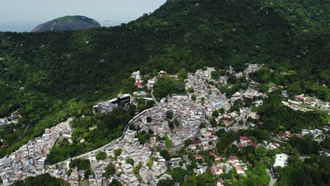 Aerial-view-overlooking-the-elegant-Cosme-Velho-area-in-Zona-Sul,-Rio-de-Janeiro,-Brazil