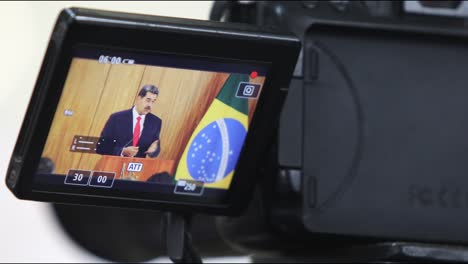 Venezuelan-president-at-a-press-conference-in-Brazil---view-from-a-camera-display