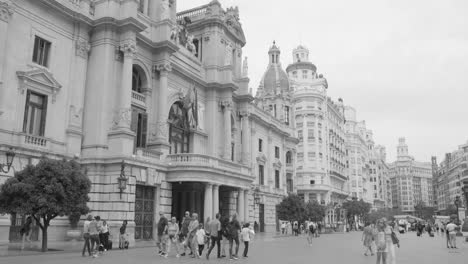 Vintage-View-Of-The-Historic-City-Hall-In-The-Old-Town-In-Valencia,-Spain