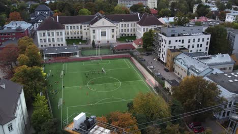 Tartu-Wie-Europa,-Großes-Grünes-Stadion-Zwischen-Häusern-Im-Innenstadtviertel-Der-Stadt
