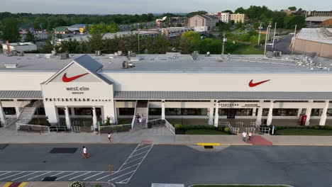 Aerial-establishing-shot-of-Nike-retail-stores-at-outlets-in-USA