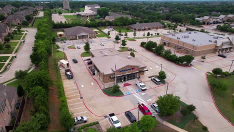Aerial-footage-of-Bank-of-America-building-in-Flower-Mound-Texas-located-at-4001-Cross-Timbers-Rd,-Flower-Mound,-TX-75028