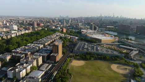 Aerial-view-over-the-Bronx,-toward-Mott-Haven,-sunny-evening-in-New-York,-USA