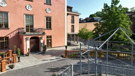 Building-and-Main-entrance-of-Hotel-Hasselbakken-at-Hazeliusbacken-street-in-Djurgarden-Stockholm---Sweden