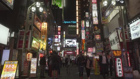 Gruppe-Von-Touristen-Und-Paaren,-Die-Nachts-Durch-Die-Belebten-Straßen-Von-Kabukicho-In-Shinjuku,-Tokio,-Japan,-Spazieren