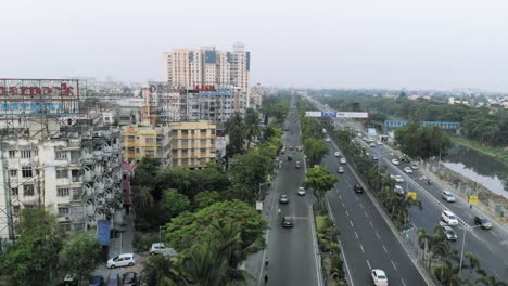 Vista-Aérea-Del-Paisaje-Urbano-De-Kolkata-Con-Edificios-Y-Carreteras