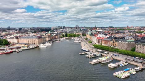 Nybroviken-waterway-channel-and-Raoul-Wallenbergs-market-seen-from-panoramic-Stockholm-city-aerial-view
