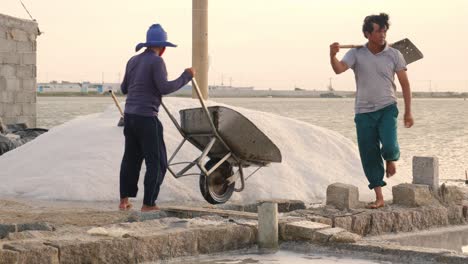 Dos-Agricultores-De-Sal-Marina-Están-Cosechando-Sal-Marina