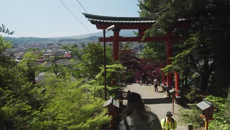 Beautiful-Torii-Gate-On-Steps-Leading-To-Chureito-Pagoda-On-Sunny-Day