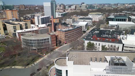 Beautiful-Drone-Shot-Above-Northeastern-University-on-Typical-Spring-Day