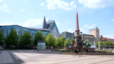 Urban-Scenery-of-Leipzig-in-Summer-with-View-to-Futuristic-University-Building