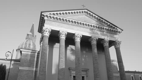 Front-Facade-View-Of-The-Santa-Croce-Cathedral-During-Daytime-In-Forli,-Italy