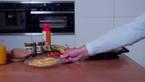 Mouthwatering-pancakes-presented-on-countertop,-sideways-pan