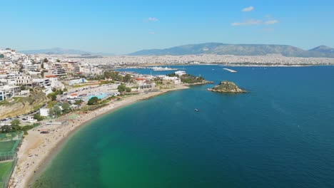 Aerial-view-of-Beautiful-Votsalakia-beach-in-Piraeus
