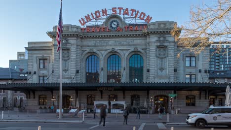 Front-Exterior-Of-Union-Station-In-Denver,-Colorado