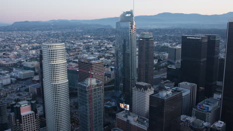 Aerial-landscape-view-of-downtown-Los-Angeles-in-the-morning-on-a-helicopter