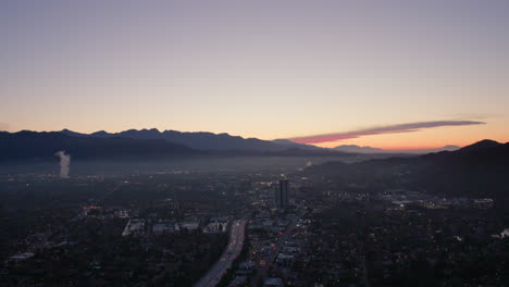 Aerial-landscape-Ventura-freeway-101-in-the-morning-on-helicopter-sunrise