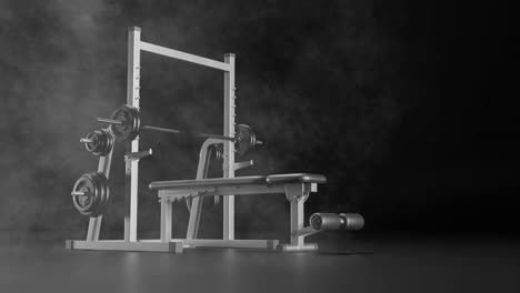 Lifting-bench-press-set-against-black-smoky-background