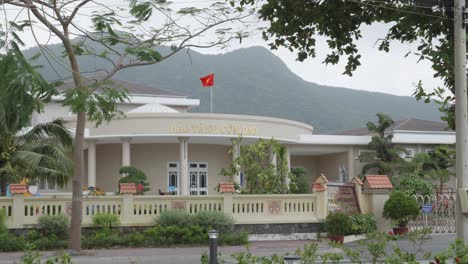 Entrance-to-the-historic-museum-of-the-former-prisoner-of-war-camp-on-Con-Dao-Island,-Vietnam,-static-shot