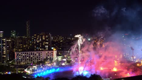 Spectacular-fireworks-display-to-end-the-night-at-Ekkanite-show-at-the-RNA-showgrounds,-Bowen-hills