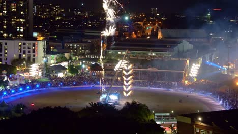 Spectacular-fireworks-display-and-motor-bike-show-at-the-ending-of-Ekkanite-show-at-the-RNA-showgrounds,-Bowen-hills