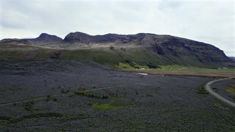 Large-fields-and-mountain-covered-with-Lupine-flowers-in-Iceland,-Aerial-View