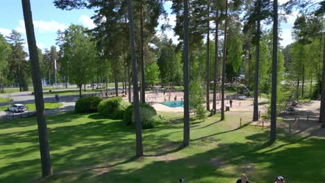 Aerial-Shot-of-Park-and-Kids-Playground-at-Isaberg-Mountain-Resort-in-Sweden