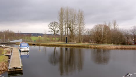 Extra-wide-shot-of-the-Forth-and-Clyde-Canal-by-the-Entrance-to-the-Falkirk-wheel