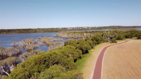 Drone-footage-of-the-blue-lake-at-Joondalup-in-Perth-Western-Australia