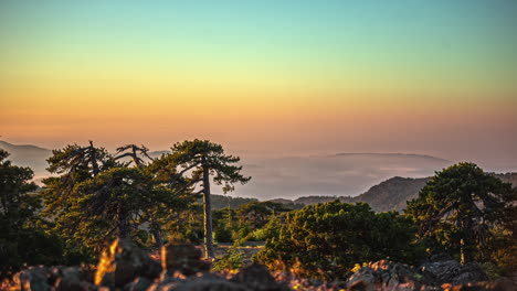 Sunrise-time-lapse-as-seen-from-the-top-of-Mount-Olympos,-Cyprus