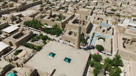 Aerial-View-Of-The-Old-Town-Of-Khiva-In-Uzbekistan---drone-shot