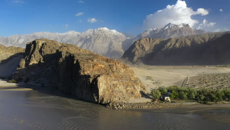 Drone-footage,-Skardu-Valley-located-in-Gilgit-Baltistan,-Pakistan
