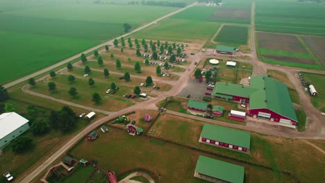 beautiful-aerial-of-U-Pick-farm-ranch,-McHenry,-Illinois,-USA