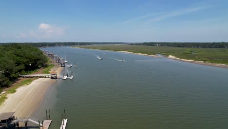 docks-and-boat-low-flyover-drone