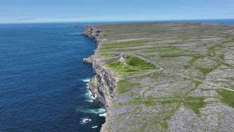 Flying-over-historic-Dun-Anegus-Fort-high-on-a-sea-cliff-above-the-Atlantic-Ocean-on-Inis-More-Aran-Islands-West-Of-Ireland