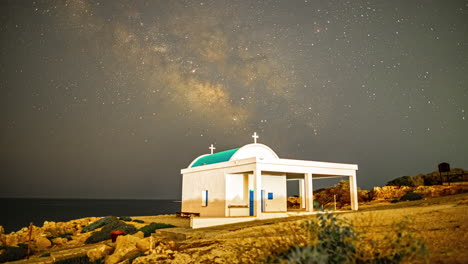 Greek-Orthodox-Ayioi-Anargiroi-Church-with-a-Milky-Way-time-lapse-in-the-background