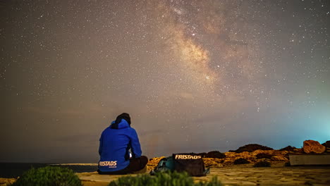 Camping-on-the-beach-in-Cyprus-as-the-Milky-Way-crosses-the-sky---time-lapse