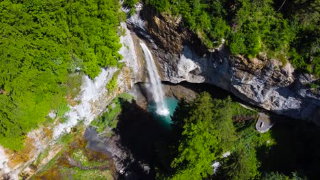 Aerial-Top-Down-Shot-of-Berglistüber-Waterfall-in-Switzerland