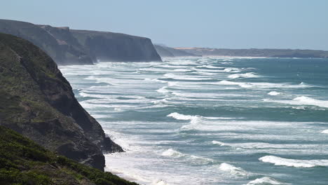 North-Atlantic-coastline-of-Alentejo-and-Vicentine-Natural-Park-with-breaking-waves-and-beach