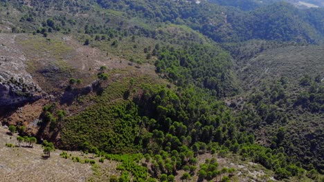 Drone-shot-of-hills-and-valley-in-Andalusia,-Spain