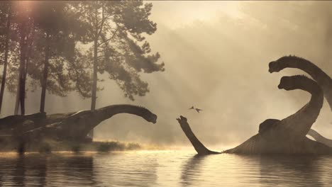 Mamenchisaurus-Sinocanadorum-Prähistorische-Dinosaurier-Im-Wasser