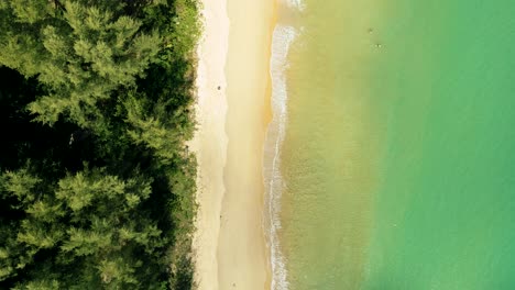 4K-Cinematic-nature-aerial-footage-of-a-drone-flying-over-the-beautiful-beach-of-Bang-Tao-in-Phuket,-Thailand-on-a-sunny-day