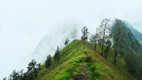 Velo-Místico:-Mire-Más-Allá-De-La-Niebla-Mientras-Las-Montañas-Nubladas-De-Bali-Lanzan-Un-Hechizo-Etéreo,-Revelando-Una-Vista-Impresionante-Que-Despierta-La-Imaginación