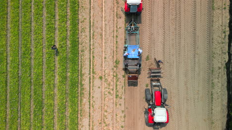 Aerial-overhead-view-of-farmers-harvesting-crops-in-the-netherlands