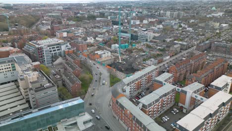 Birds-Eye-View-of-Dublin,-Ireland-on-Typical-Day-in-the-City