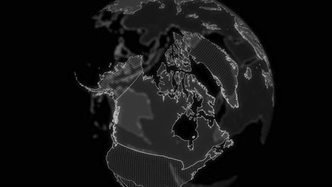 Canada-Country-alpha-for-editing-Data-analysis-Technology-Globe-rotating,-Cinematic-video-showcases-a-digital-globe-rotating,-zooming-in-on-Canada-country-alpha-for-editing-template