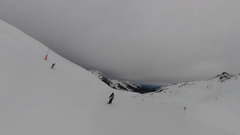 Skier-slowly-moving-near-others---POV-Group-Snowboarding-Down-Ski-Slope-in-6K-|-Insta360