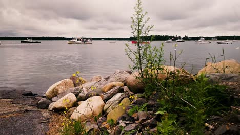 Lobster-boats-moored-in-Pine-Point-Marina-with-calm-waters-and-dark-clouds
