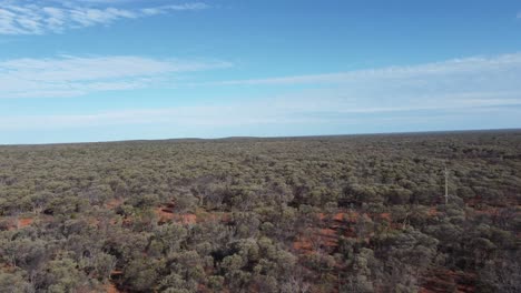 Drone-Volando-Sobre-El-Interior-De-Australia,-Suelo-Rojo-Visible-Debajo
